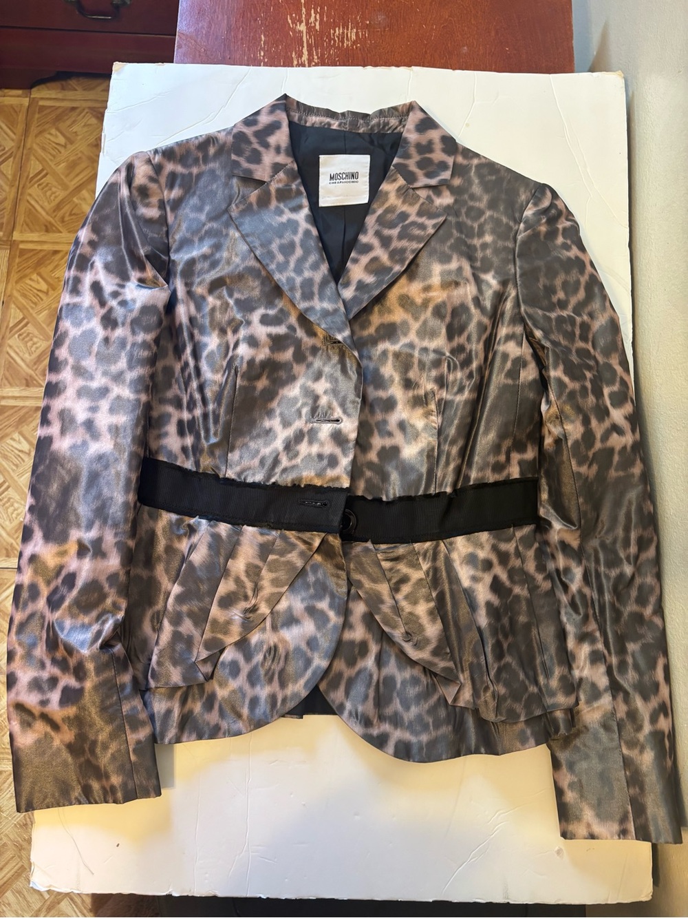 Moschino Metallic Leopard Print Blazer in Taupe and Black